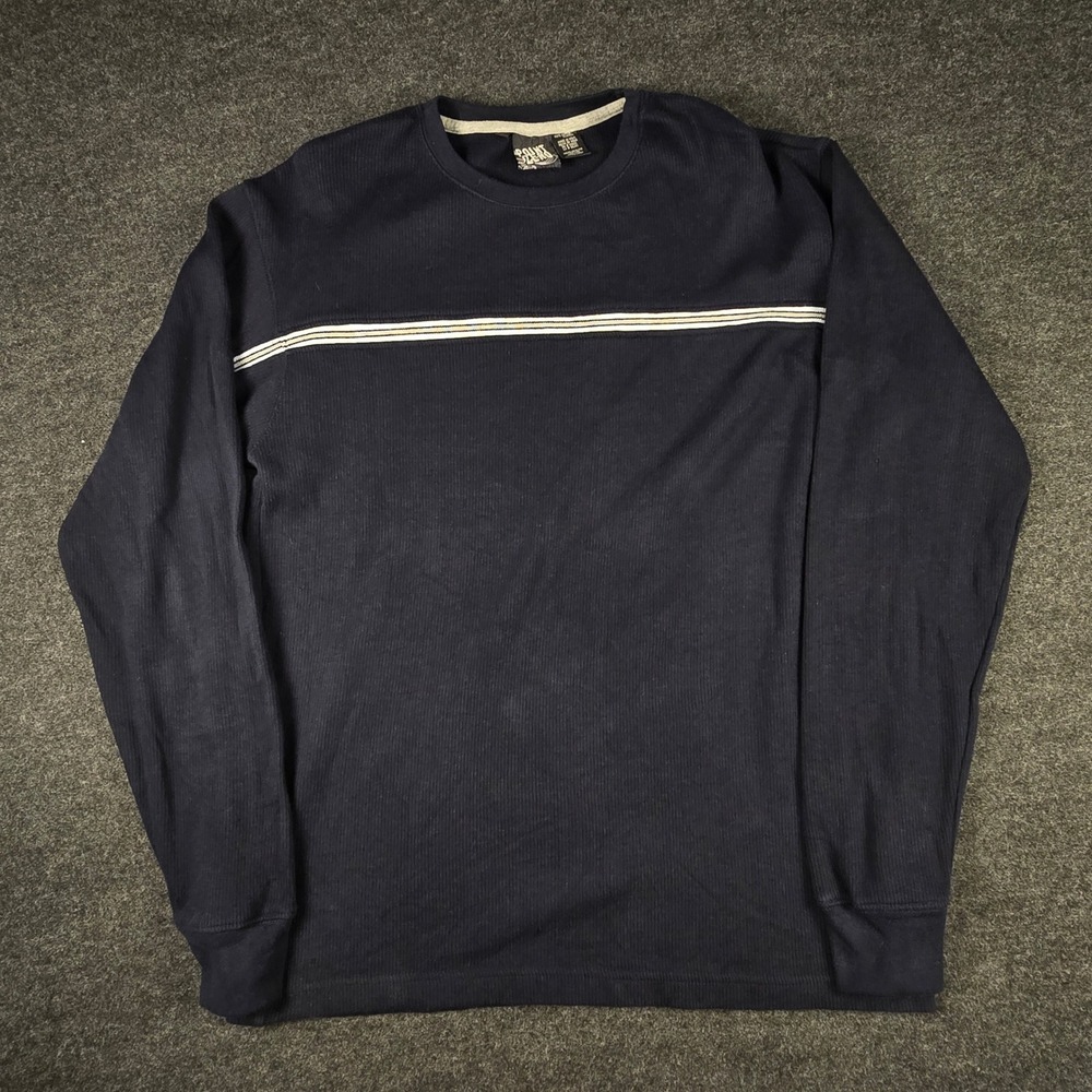 Y2K Point Zero Navy Blue Striped Long Sleeve Thermal Shirt Skater Grunge Men's L